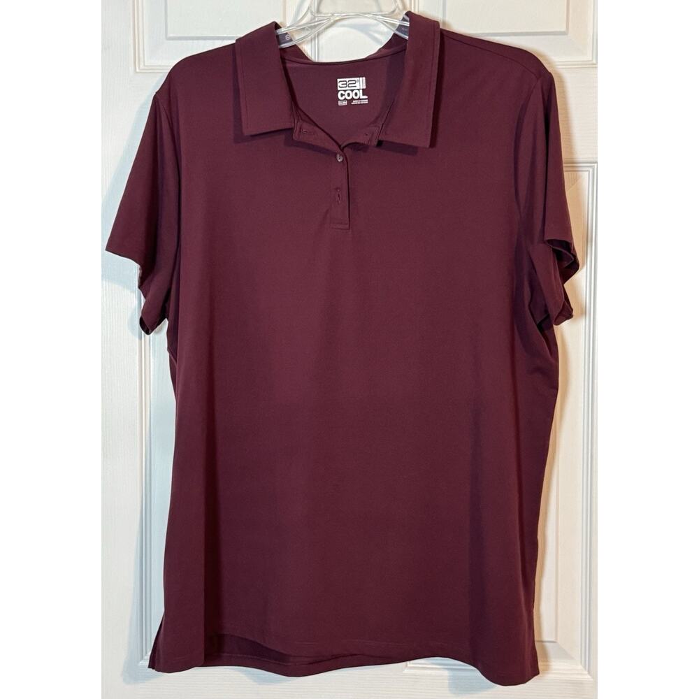 Men’s 32 Degrees Cool Burgundy Polo, Stretchy Polyester/Spandex Blend, XXL